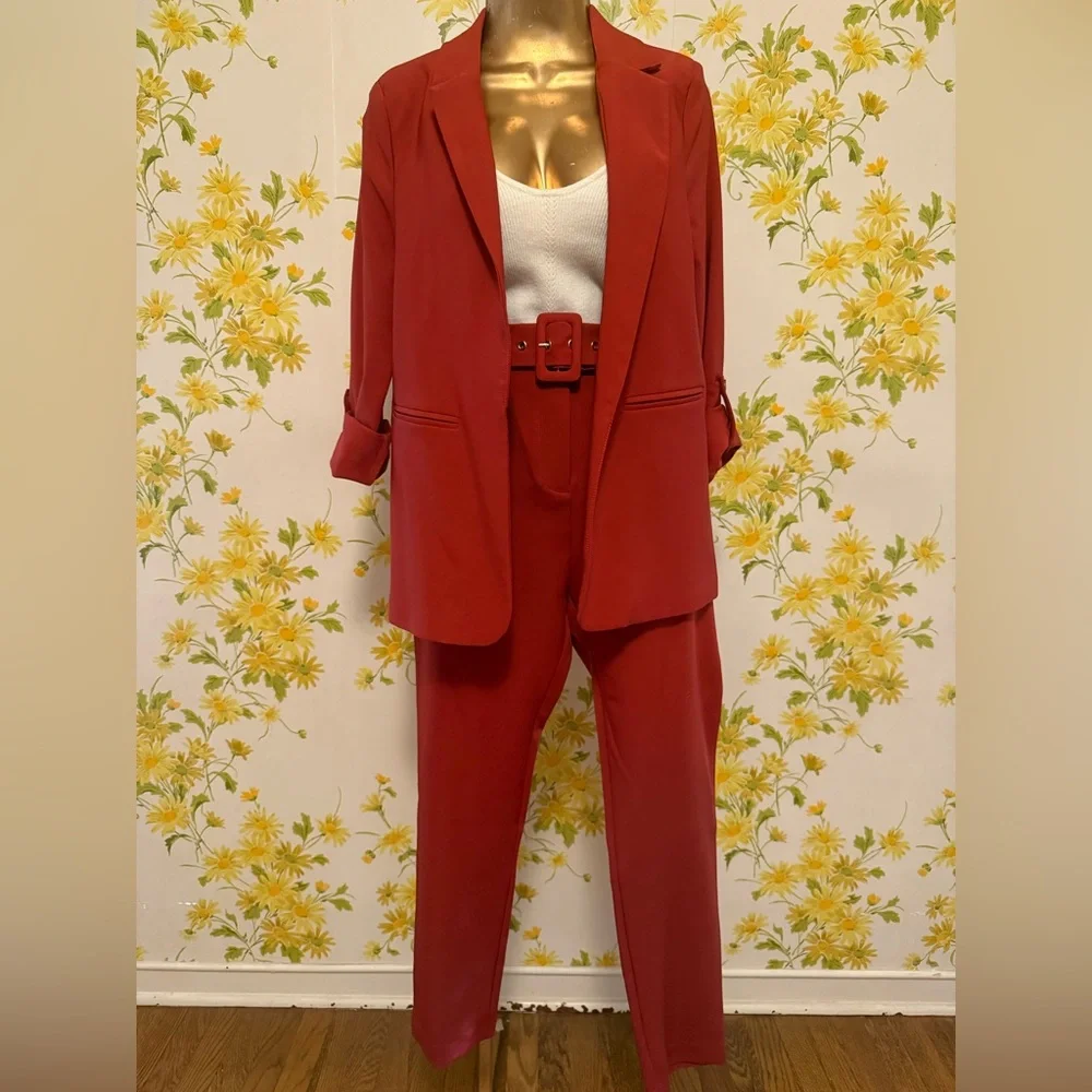 NWT Women's Suit 2 Piece Set Office Blazer and High Waist Pants Dressy Outfit - Picture 2 of 16